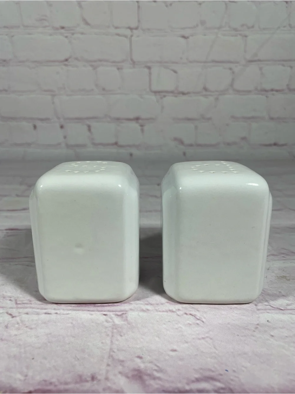 Vintage Art Deco Minimalist Ceramic White Square Salt and Pepper Shaker Pair